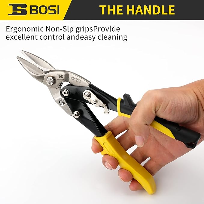 10 Inch Aviation Tin Snips, Straight Cut Heavy Duty Shears for Sheet Metal, Cutter Snips Shears with Chrome Vanadium Steel Sharp Blades & Safety Latch (10 Inch Straight)