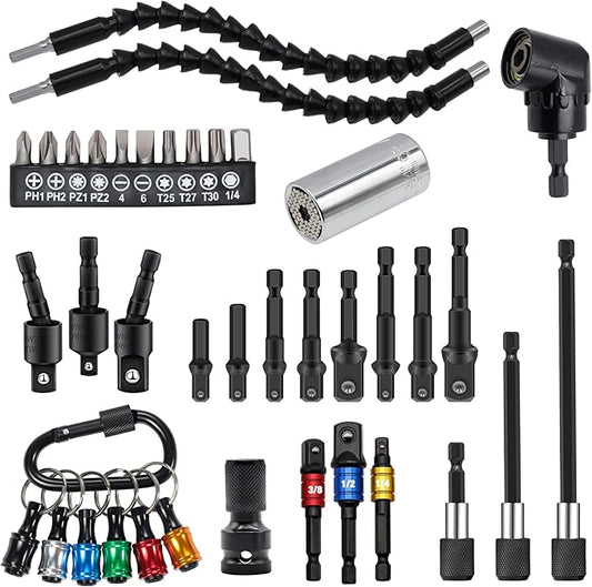 38Pcs Flexible Drill Bit Extension, 105째 Right Angle Drill, Bit Holder, Hex Socket Adapter, Bendable Drill Bit Extension, Bit Holder Extension Screwdriver Bit Kit