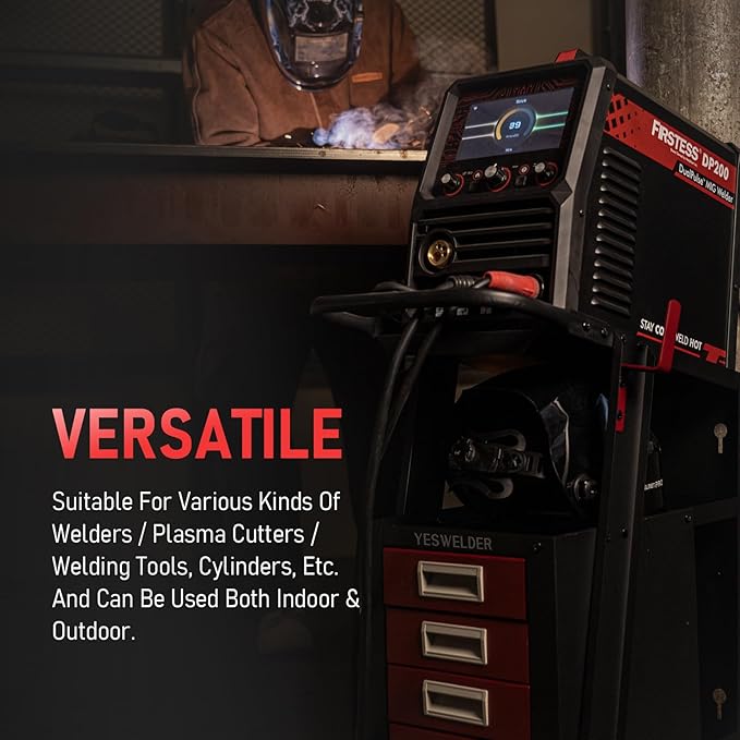 YESWELDER Welding Cart with 4 Drawers for MIG Welder TIG Welder and Plasma Cutter, Black&Red Version Heavy Duty Large Storage 360째 Rolling Welding Trolley
