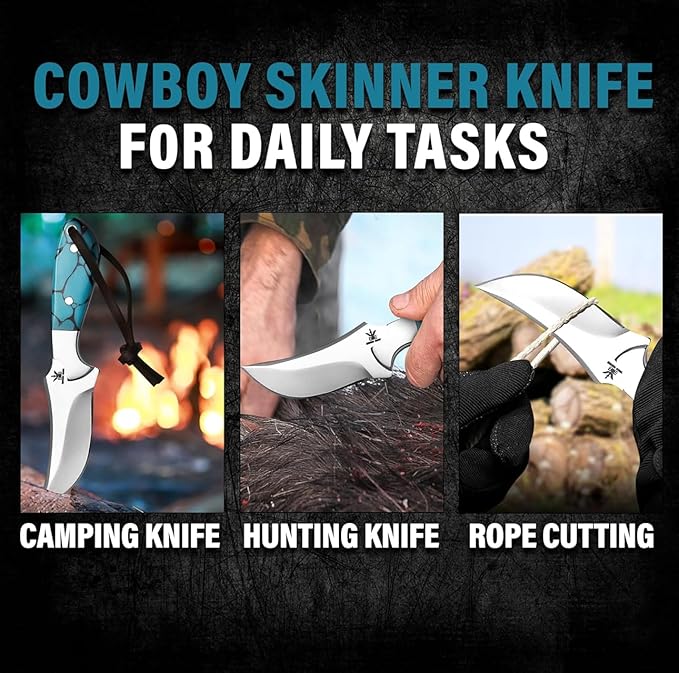 Handmade Cowboy Knife for Men & Women,Outdoor Camping Hiking Knife,Stainless Fixed Blade 7.5’’ Gift for Boy Friend, Full tang knife