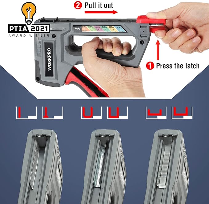 WORKPRO Staple Gun, 6-in-1, Manual Brad Nailer with 4000 Counts Staples, Upholstery Stapler Nail Gun for Fixing Material, Decoration, Carpentry, Furniture, Doors and Windows