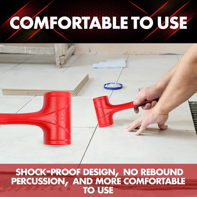 YIYITOOLS Dead Blow Hammer-45oz(3LB), Red and Black, Shockproof Design, No ReboundMallet Machinist Tools Unibody Molded Checkered Grip Spark and Rebound Resistant (YY-3-011)
