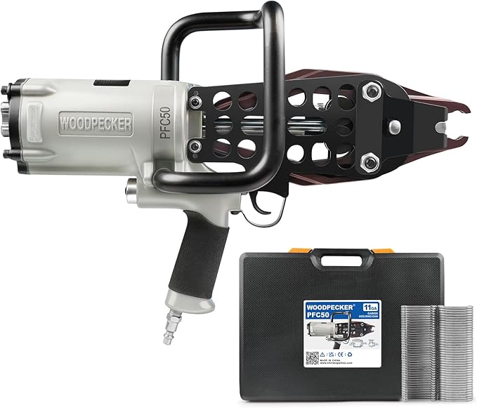 Woodpecker PFC50 11 Gauge 1-3/4'' (45mm) Crown Heavy Duty Pneuamtic Hog Ring Gun with 12mm to 13mm Closure Diameter, Large Snap Ring Pliers Tool for Gabion Cage and Border Fencing