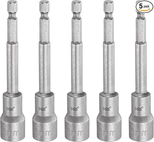 HARFINGTON 5pcs Nut Driver Drill Bit 13mm Metric Socket 1/4" Hex Shank 3.94" (100mm) Long Magnetic 6-Point Sockets Quick Change CR-V Steel Bolt Setters for Power Drill Drivers
