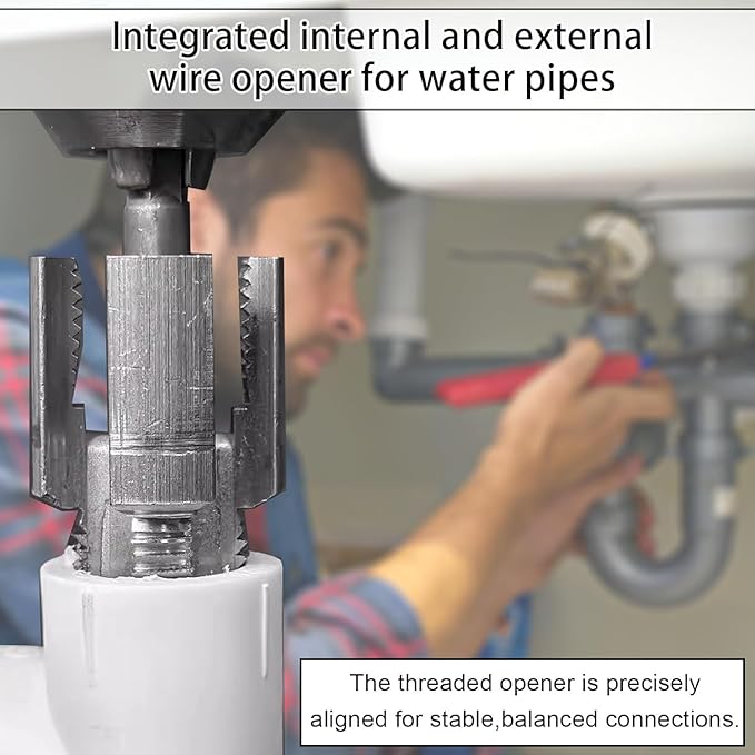 Integrated Internal & External Pipe Threading Tool, Pipe Thread Cutting Tool, Electric Drill Compatible PVC Pipe Threader Kit, Pipe Sizes Rethreading Tool (1/2"+3/4")