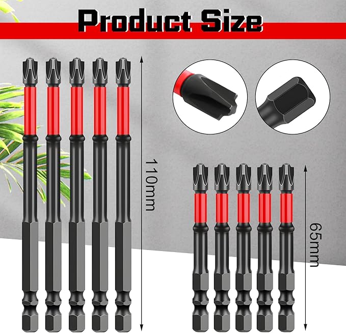 FPH2 Impact Screwdriver Bit Set - S2 Steel 65mm & 110mm Slotted Heads 1/4 Inch Hex Shank, CNC Machined Tips with Magnetism, Cross Slot Screw Driver Drill Bits Used Electricians