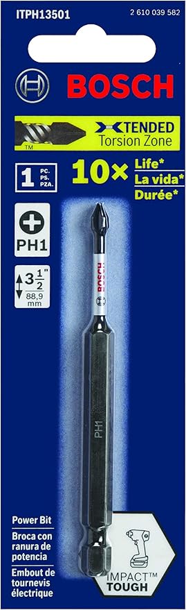 BOSCH ITPH13501 1-Piece 3-1/2 In. Phillips #1 Impact Tough Screwdriving Power Bit (Pack of 2)