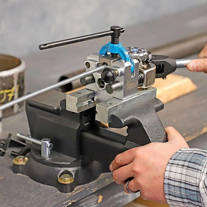 Yost Vises MV-5 5" Wide Jaw Multipurpose Bench Vise | Industrial-Grade Work Table Mechanic Tools for Wood & Metal Works | 360째 Swivel Base | Includes 4 Jaw Dogs