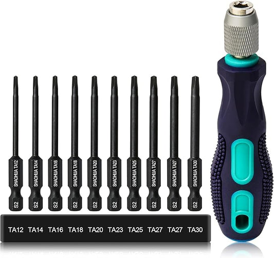 10PCS Triangle Screwdriver Set, S2 Steel Quick Change Bit Driver, Triangle Drill Bit Set Sizes TA12/14/16/18/20/23/25/27/30, 1/4 Inch Hex Head 2.55"(65mm) Triangle Head Screwdriver