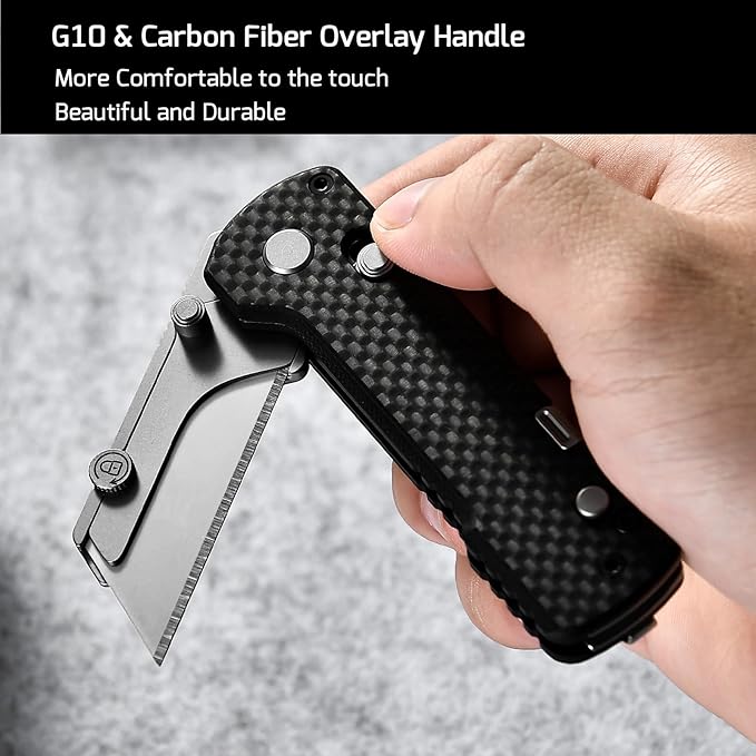 OKNIFE U1 Pro Multitool Folding Utility Knife with Folding Screwdriver, Quick Change Blade, Rail Lock & Pocket Clip for Men Women (Carbon Fiber Black)
