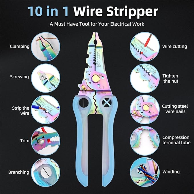 BONNEAIDE Small Wire Stripper/Crimper/Cutter, Electrical Pliers, Cutting/Crimping/Stripping Multi Tool, Electricians Tools
