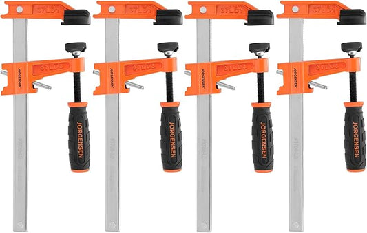Jorgensen 6 inch Bar Clamp Set, 4 Pack Steel F Clamp Light Duty, 300 lbs Load Limited, for Woodworking, Metalworking, DIY