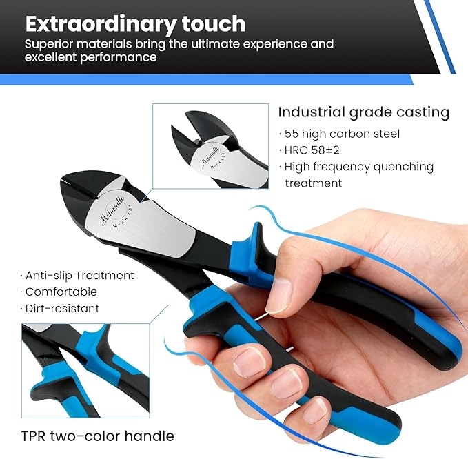 7-inch Wire Cutters Ultra Tough Side Cutters Dikes Durable Diagonal Cutting Pliers in High Carbon Steel for Electrical, Artificial Flowers and Homes Repairing Heavy Duty Cutting Tools