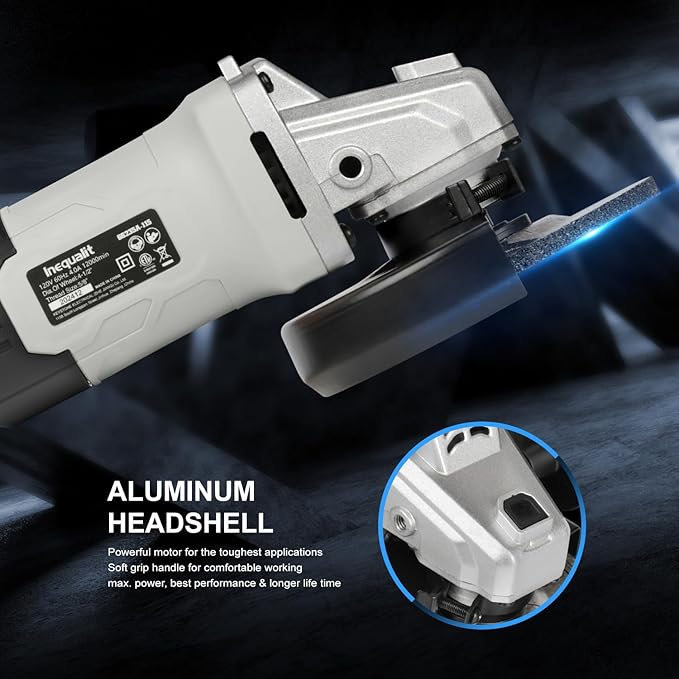Corded Angle Grinder Grey, 4.0-Amp 4-1/2 Inch 12000RPM with Grinding and Cutting Wheels, Flap Disc and Auxiliary Handle for Cutting, Grinding, Polishing and Rust Removal