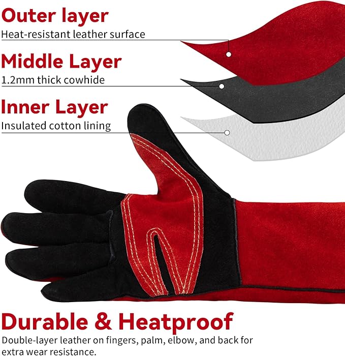 16 Inch Welding Gloves Heat Resistant 932째F for BBQ,Oven,Grill,Fireplace MIG,TIG,Stick Welding,Forging,Animal Handling(2XL)