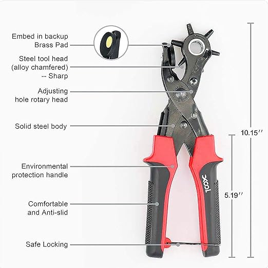 Belt Punch Pliers竊똋eather Hole Puncher Leather Punch Tool for Belts, Handbag Straps and More Precision Multi-Size Fabric/Leather Hole Puncher for Crafts/Easy DIY Belt Holes, etc.
