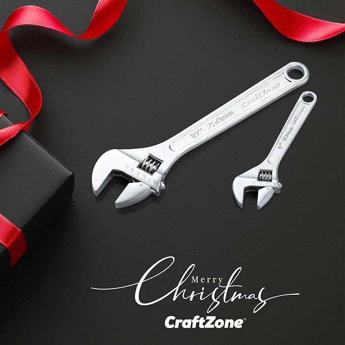 CRAFTZONE Adjustable Wrench Set, 2pc Wrench Sets with SAE and Metric Scales, Heat-Treated Carbon Steel with Chrome Plated, Wide Jaw Wrenches for Home, Plumbing, Garage (6, 10 Inch)