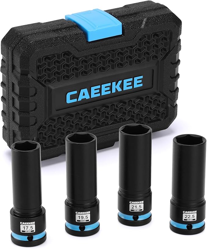4-Piece 1/2" Drive Lug Nut Impact Socket Set, Non-Marring Thin Wall Wheel Protector Socket竊똂R-MO, Metric 17.5, 19.5, 21.5, 22.5mm