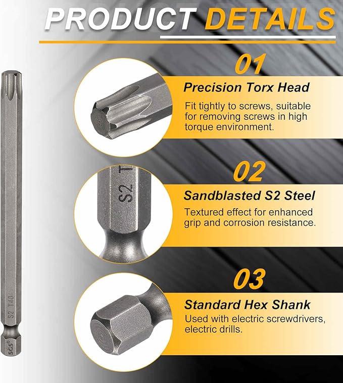 HARFINGTON 2pcs T40 Torx Head Screwdriver Bit 1/4" Hex Shank 4" (100mm) Long Magnetic No Hole Tip Tamper Proof 6 Point Star Screw Driver Drill Bits S2 Steel Industrial Power Screwdrivers