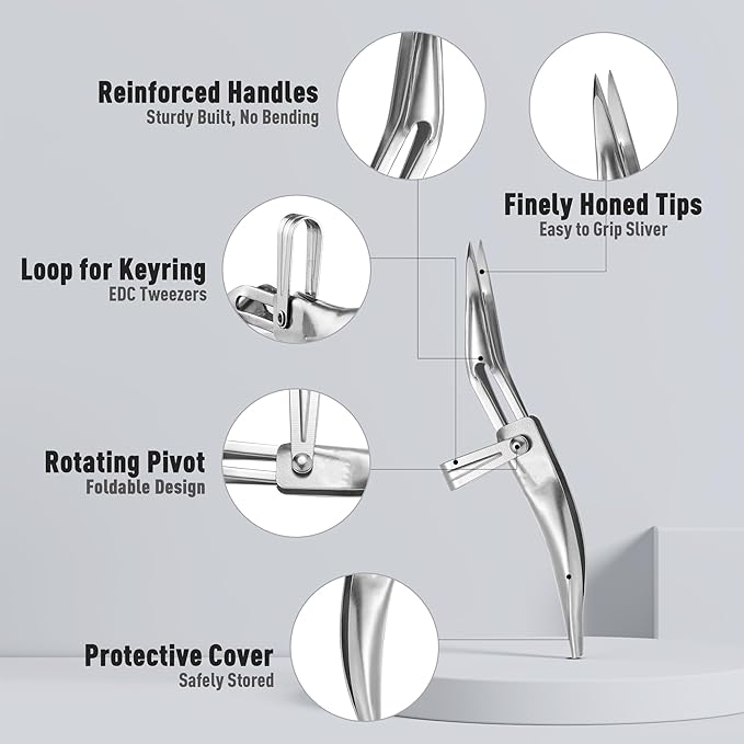 DUROX 3-Piece Tweezer Set — 1.Pointed Ingrown Hair Tweezers, 2.Fine-Tip Splinter Tweezers, 3.Safety Round Tip for Facial & Chin Hair Removal. Made of stainless steel. Protective pouch for safe storage