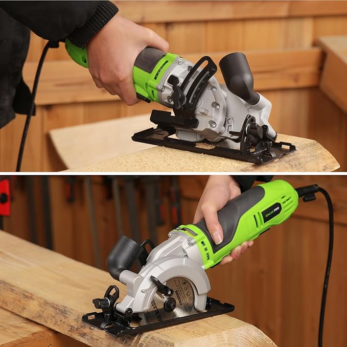 GALAX PRO 6Amp 710W Mini Circular Saw, 5200RPM Electric Circular Saw,1-2/3''(90째)/1''(45째) Cutting Depth, with 2Pcs 115mm Saw Blades (24T/60T) for Wood/Metal