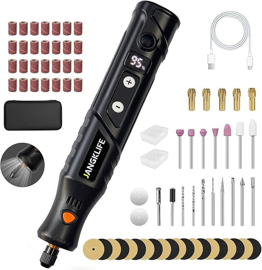 JANGKLIFE Mini Cordless Rotary Tool, 5-Speed 3.7V Rechargeable Rotary Tool Kit with 76-Piece Accessory Set, DIY Hand Tool for Sanding, Polishing, Drilling, Engraving, and 3D Printing