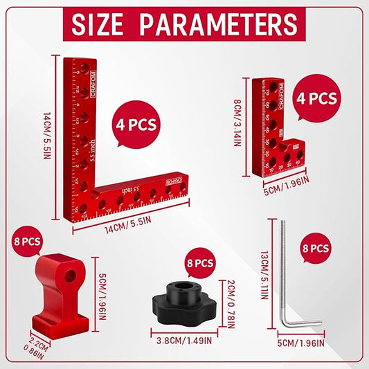 Crafom Corner Clamp for Woodworking, 90 Degree Corner Clamp With Box, Set of 8(3??5.5?? Aluminum Alloy Right Angle Clamp, Wood Working Tools, Positioning Squares for Frame, Box, Cabinets, Drawers.