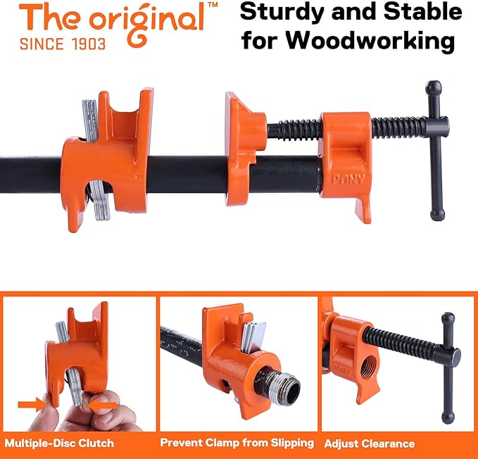 PONY 2-Pack 52 Wood Gluing Pipe Clamp Fixture for 1/2 Inch Black Pipe