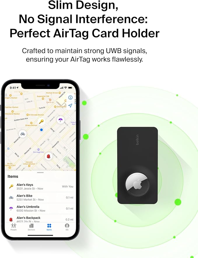 Belkin Apple AirTag Secure Wallet Insert - Thin Wallet Holder - Ultra Slim & Flexible Credit Card Size Insert for Purse, Handbag, Pocket, Backpack - Accessories for Apple AirTag - Black