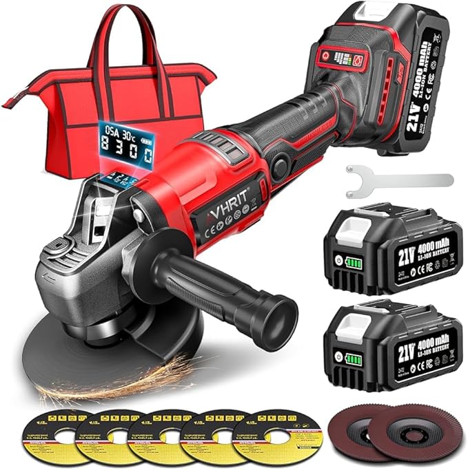Cordless Angle Grinder 4-1/2 Inch, 21V Brushless Battery Grinder Tool with 2횞4.0Ah Batteries, Adjustable 3-speed with LED for Metal Cutting, Grinding, Rust Removal
