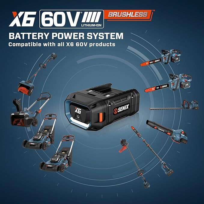 SENIX Chainsaw|60V 18" Battery Chainsaw|Brushless Electric Chainsaws|Cordless Chain Saw with 4Ah Battery & Charger|Garden Tool for Trees, Pruning, Branch Trimming, Best Gifts for Man, CSX6-M1