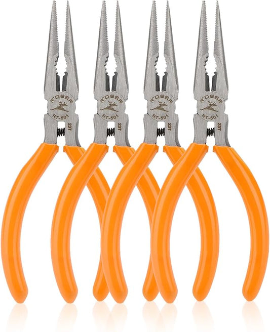 Rongon Spring-Loaded Needle Nose Pliers 4-Piece Set - 5 Inch Thin Tip Jewelry Tools with Non-Slip Grips | Professional Craft Pliers for Jewelry Making, DIY, Electronics & Wire Working (4 Pcs)