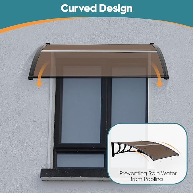 MCombo 39.8" x 37.8" Window Awning Outdoor Polycarbonate Hollow Sheet Door Patio Canopy, 6055-4040 (Brown Board with Black Bracket)