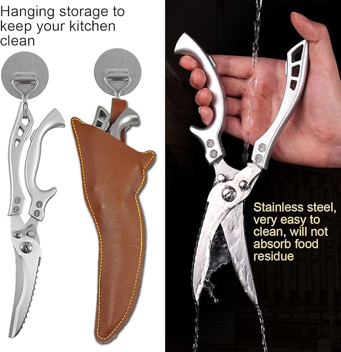 ANDONG Upgrade Heavy Duty Stainless Steel Kitchen Scissors - Professional Poultry Shears for Bone, Meat, Chicken, Fish, Turkey, Vegetables,Spring Loaded Multipurpose Ultra Sharp Utility Scissors