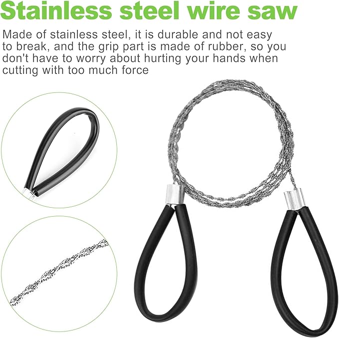 4-Pack 23.62-Inch Cable Wire Saw, Emergency Pocket Hand Saw for Camping, Hiking, Cuts PVC Pipe, Metal, Wood, and Trees - Red & Black