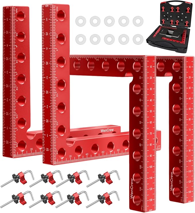 Corner Clamps for Woodworking, WenCrew 4pcs 90 Degree Right Angle Clamp 5.5" Aluminum Alloy Clamping Positioning Squares Woodworking Tools for Frame, Box, Drawer, Cabinets, Gifts for Men Dad