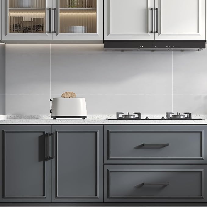 Goldenwarm 50 Pack 18 Inch Black Cabinet Handles Matte Black Drawer Pulls Stainless Steel Cabinets Hardware Square Bar Modern for Kitchen Bathroom Cupboard
