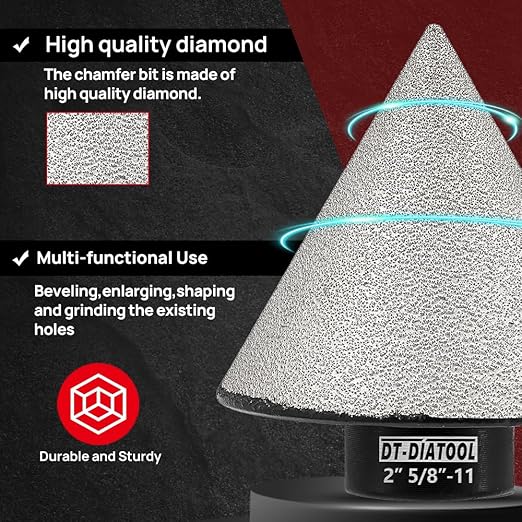 DT-DIATOOL Diamond Beveling Chamfer Bits for Granite Marble Tiles Existing Holes Enlarging Polishing Shaping Size of 27mm to 3-1/4 Inch