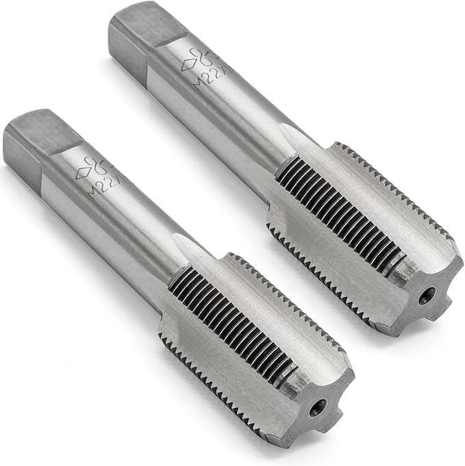 Qjaiune 2pcs M22x1.5 Tap, M22 Metric Thread Right Hand Tapping Tool, HSS Thread Milling Taps (M22 x 1.5, 1 Pair)
