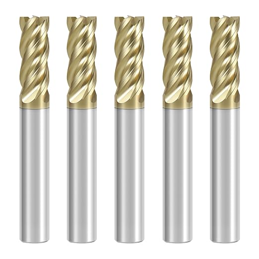 1/4" Carbide Square End Mill with ZrN Coating 4 Flute Unequal Helix Design Mill Bits Sets for Roughing and Finishing (5PCS)