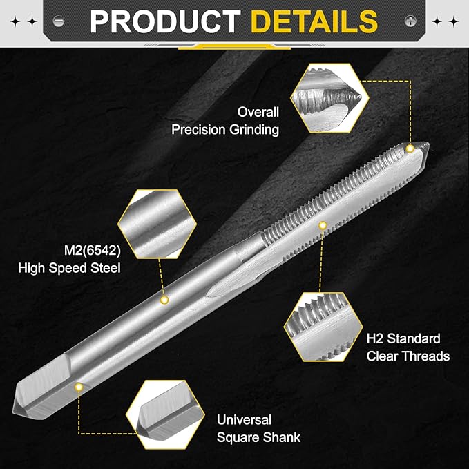 uxcell Hand Plug Tap M4.5 x 0.5 H2 Metric Thread Plug Style Taps Straight Flute Screw Tapping Threading Tool High Speed Steel HSS6542