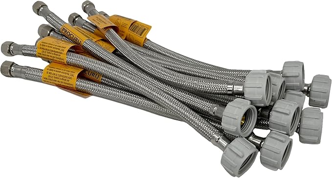 PROCURU 10-Pack 20-Inch Toilet Connector 3/8" Comp x 7/8" BC, Stainless Steel Braided Flexible Water Supply Line (9ST20-10P)