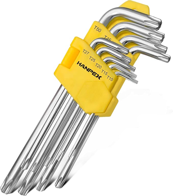 Long Arm Torx Star Allen Wrench Set, Star Key Set T10-T50, Hex Key Set Chrome Vanadium Steel(Cr-V), Tamperproof TORX L- Key Set (9-Piece)