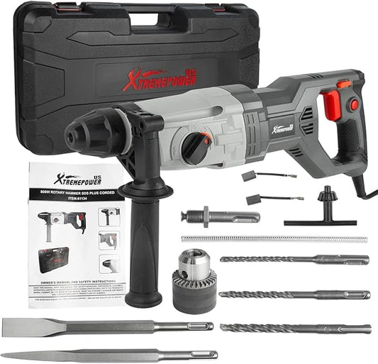 XtremepowerUS 800W SDS-Plus Electric Rotary Hammer Drill, Demolition Chiseling & Drilling Bits Set with Case
