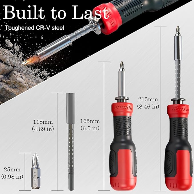 Multiuse Screwdriver 13-in-1 with Adjustable Shaft, All in One Screwdriver Set with Phillips, Flathead, Hex, Torx Security, Robertson/Square and 1/4 Nut Driver/Bit Holder