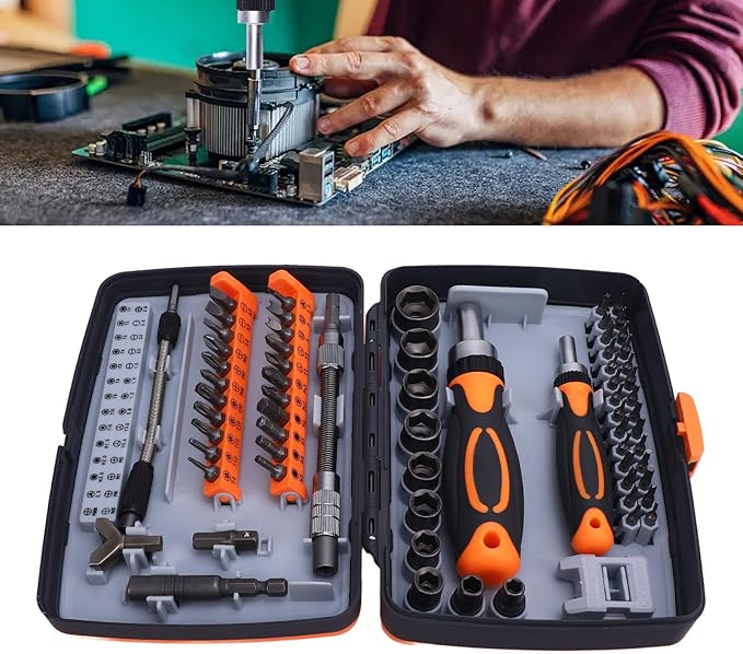 Ratcheting Screwdriver Set, 68 in 1 Socket Set and Magnetic Screwdriver Bit Set with Ratcheting Handle, Extension Bar, Storage Case, for electronic products, household appliances