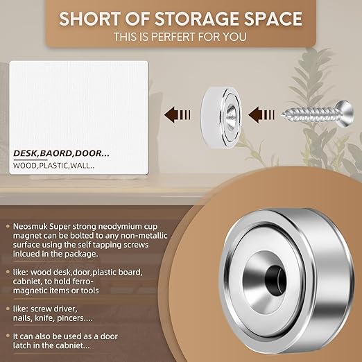 Neosmuk Magnets with Screws,22lbs+ Heavy Duty Rare Earth Neodymium Mounting Magnets with Holes, Countersunk Round Disc Industrial Magnets for Wall Mounting, 10 Pack