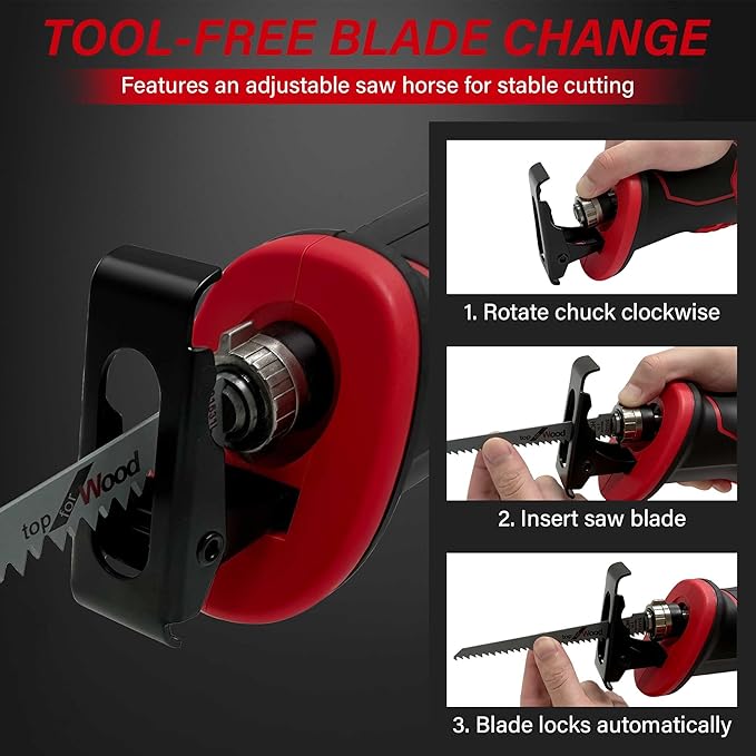 Cordless Reciprocating Saw for Milwaukee 18V Battery, Brushless Electric Recip Saw with 4 Blades, 0-2800 SPM Variable Speed, Tool-Free Blade Change, for Wood/PVC/Metal Cutting