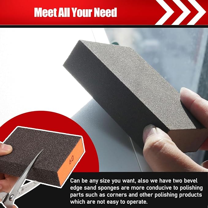 BOSHCRFAT 6 Pack Sanding Sponge, Washable and Reusable Sanding Block for Wood Drywall Metal Glasses Coarse/Medium/Fine/Superfine in 60/120/220 Grit Sandpaper Block