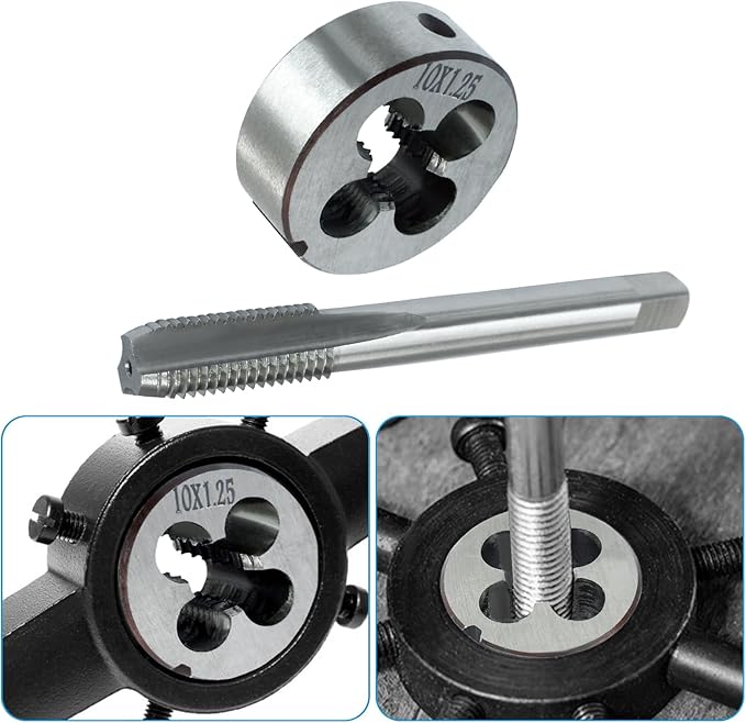 HARSKIYER M10 x 1.25 Metric Tap and Die Set, HSS Machine Thread Tap Die Set, M10 x 1.25mm Right Hand Thread Tapping Tool